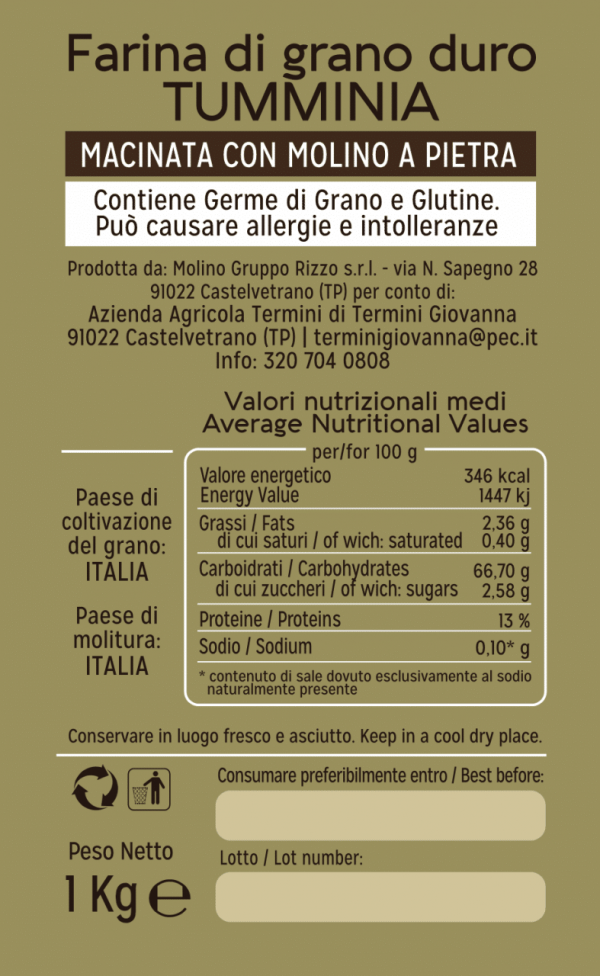 Antichi Grani TERMINI - prodotti da forno a Castelvetrano - Farina di grano duro TUMMINIA